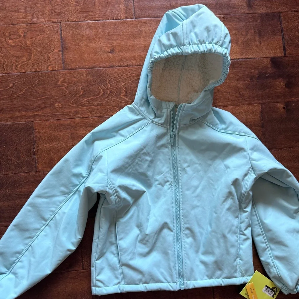 All In Motion Girls Softshell Sherpa Lined Jacket Blue Wind Resistant Medium NEW